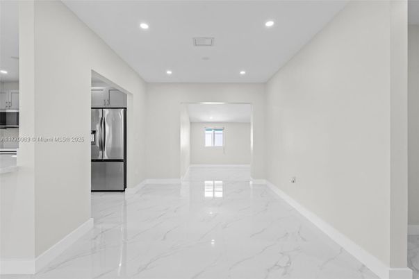 Interior, Kitchen, Marble, Recessed Lighting, Stainless Steel Appliances