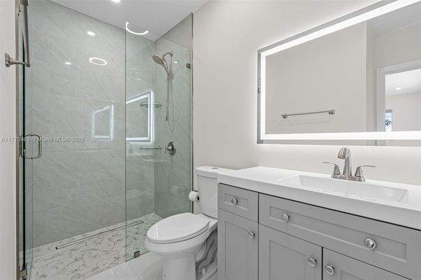 Bathroom, Glass Shower, Interior, Marble, Marble Walls, Recessed Lighting