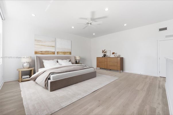 Bedroom, Interior, Recessed Lighting, Wood Texture Flooring