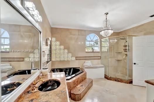 Bathroom, Chandelier, Glass Shower, Interior
