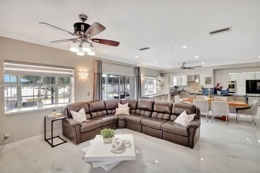 Dining room, Interior, Kitchen, Living room, Recessed Lighting, Stainless Steel Appliances