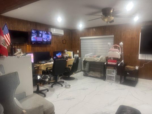 Home Office, Interior, Marble, Recessed Lighting, Wooden Walls
