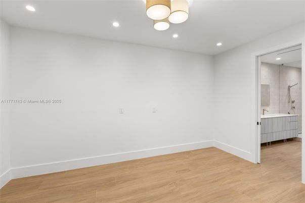 Bathroom, Empty room, Interior, Recessed Lighting, Wood Texture Flooring