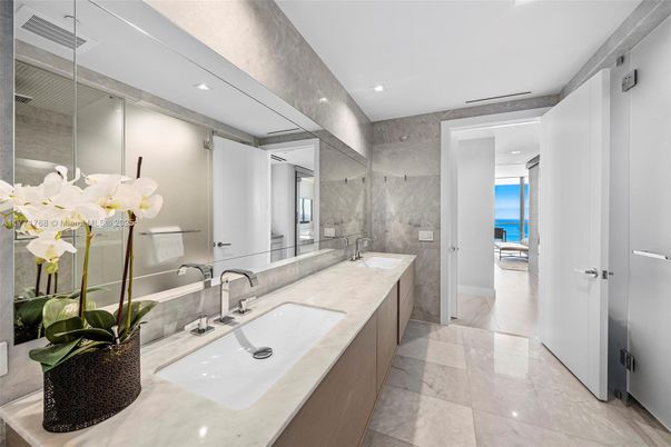 Bathroom, Dual Sink Vanities, Glass Shower, Interior, Recessed Lighting, Water
