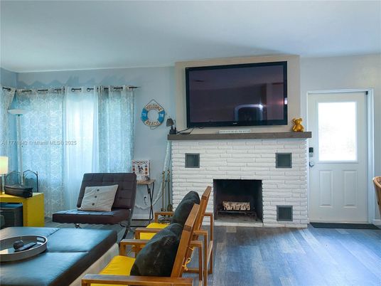 Fireplace, Interior, Living room, Stone Walls, Wood Texture Flooring
