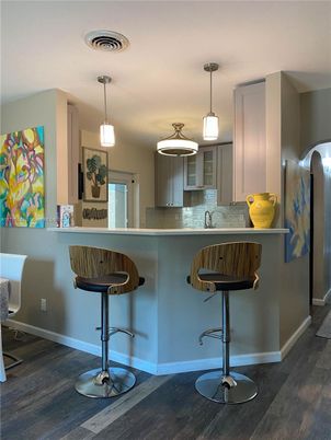 Interior, Kitchen, Pendant Lights, Wood Texture Flooring