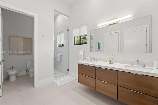 Bathroom, Dual Sink Vanities, Glass Shower, Interior