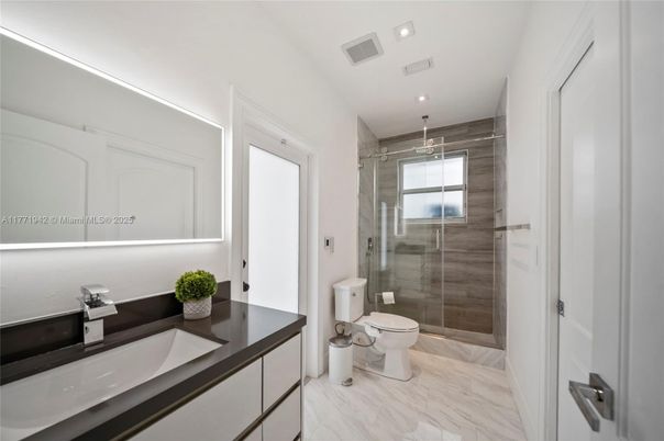 Bathroom, Glass Shower, Interior, Marble, Recessed Lighting