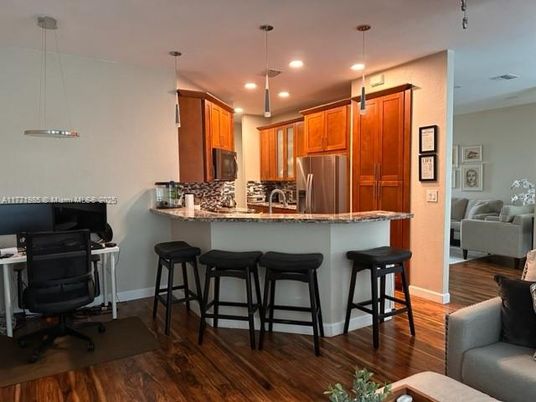 Interior, Kitchen, Pendant Lights, Recessed Lighting, Wood Texture Flooring