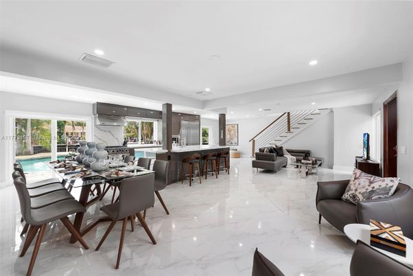 Dining room, Interior, Kitchen, Living room, Marble, Recessed Lighting