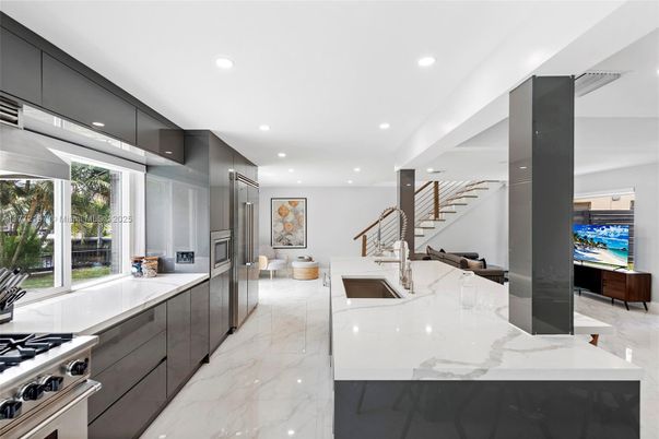 Interior, Kitchen, Marble, Recessed Lighting, Stainless Steel Appliances