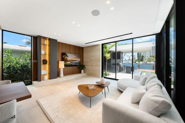 Interior, Living room, Recessed Lighting, Wood Texture Flooring, Wooden Walls