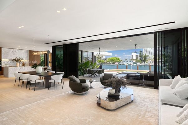 Dining room, Interior, Living room, Pendant Lights, Recessed Lighting, Water, Wood Texture Flooring