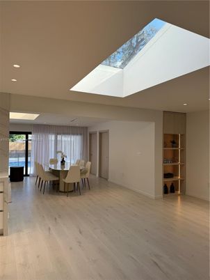 Dining room, Interior, Recessed Lighting, Wood Texture Flooring