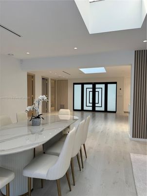 Dining room, Interior, Recessed Lighting, Wood Texture Flooring