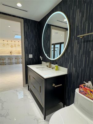 Bathroom, Dual Sink Vanities, Interior, Marble, Recessed Lighting