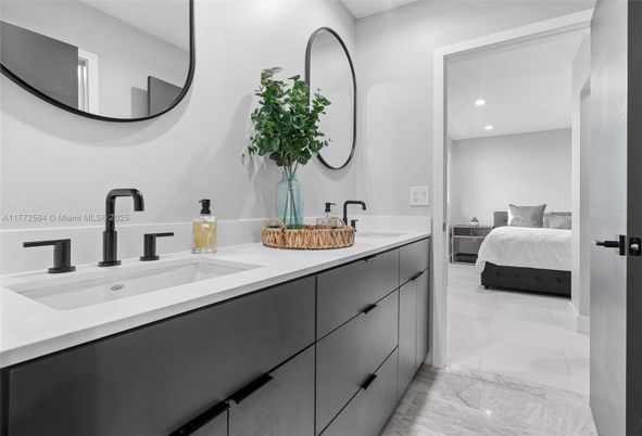 Bathroom, Bedroom, Dual Sink Vanities, Interior, Marble, Recessed Lighting