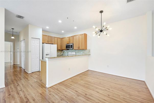 Interior, Kitchen, Pendant Lights, Recessed Lighting, Wood Texture Flooring