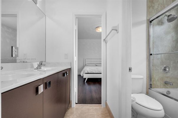 Bathroom, Bedroom, Glass Shower, Interior, Wood Texture Flooring