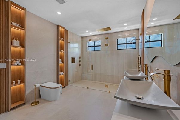 Bathroom, Glass Shower, Interior, Recessed Lighting
