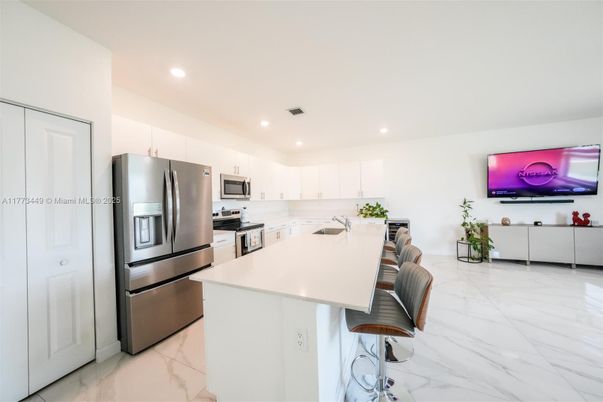 Interior, Kitchen, Marble, Recessed Lighting, Stainless Steel Appliances