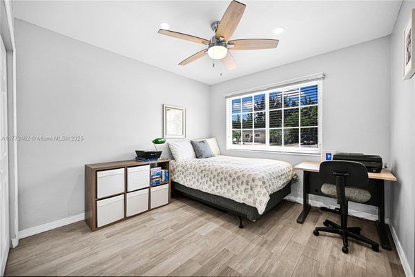 Bedroom, Home Office, Interior, Recessed Lighting, Wood Texture Flooring