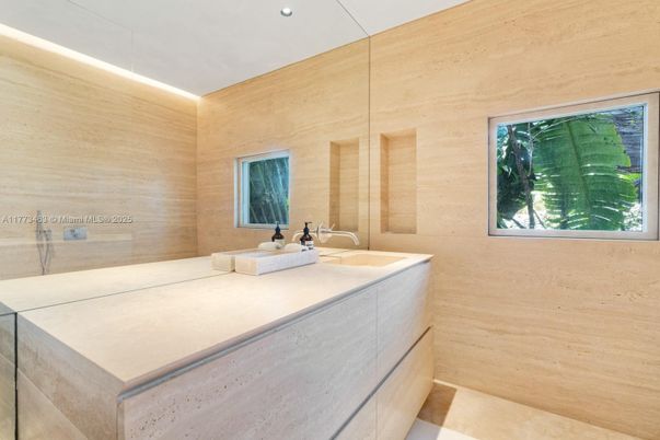 Bathroom, Interior, Recessed Lighting, Wooden Walls
