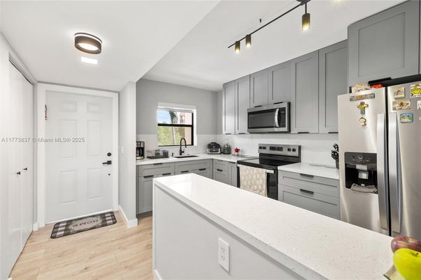 Interior, Kitchen, Stainless Steel Appliances, Wood Texture Flooring
