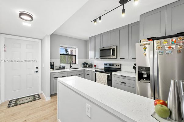 Interior, Kitchen, Stainless Steel Appliances, Wood Texture Flooring