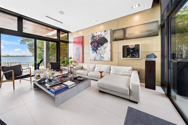 Interior, Living room, Recessed Lighting, Water, Wooden Walls
