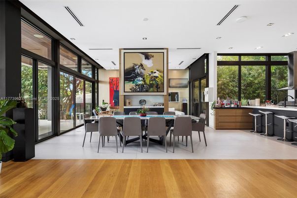 Dining room, Interior, Recessed Lighting, Wood Texture Flooring