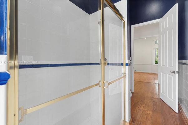 Bathroom, Glass Shower, Interior, Wood Texture Flooring