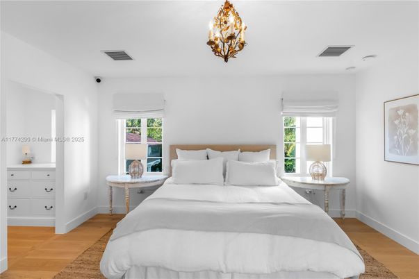 Bedroom, Chandelier, Interior, Wood Texture Flooring