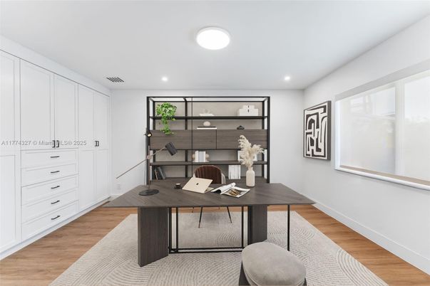 Home Office, Interior, Recessed Lighting, Wood Texture Flooring