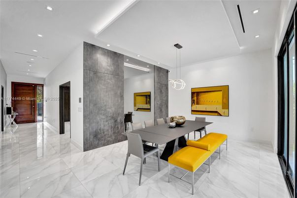 Dining room, Interior, Marble, Pendant Lights, Recessed Lighting