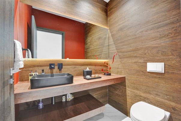 Bathroom, Dual Sink Vanities, Interior, Marble, Wooden Walls