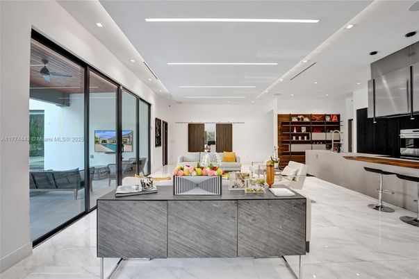 Interior, Kitchen, Living room, Marble, Recessed Lighting, Stainless Steel Appliances