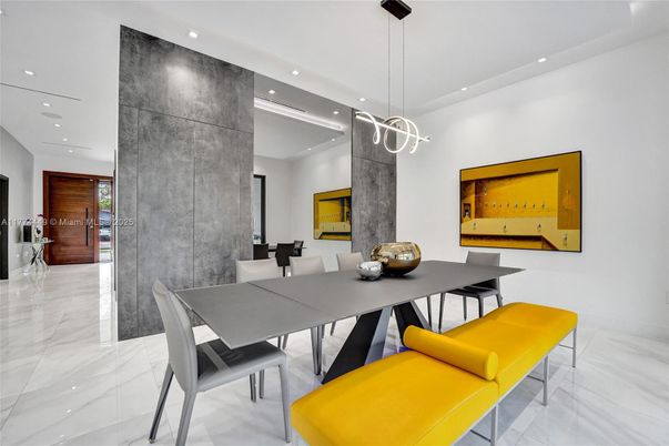 Dining room, Interior, Marble, Pendant Lights, Recessed Lighting