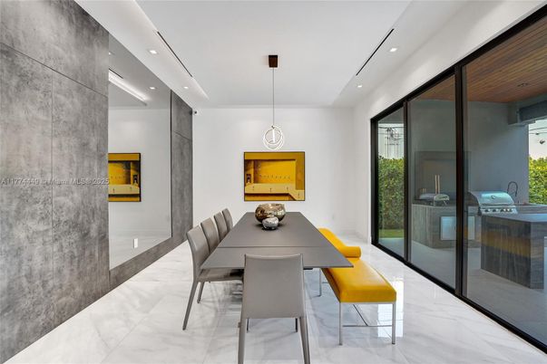 Dining room, Interior, Marble, Pendant Lights, Recessed Lighting