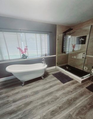 Bathroom, Free Standing Baths, Interior, Wood Texture Flooring