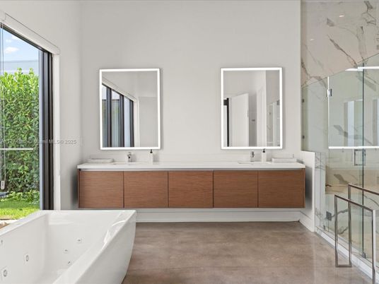 Bathroom, Dual Sink Vanities, Free Standing Baths, Glass Shower, Interior, Marble Walls