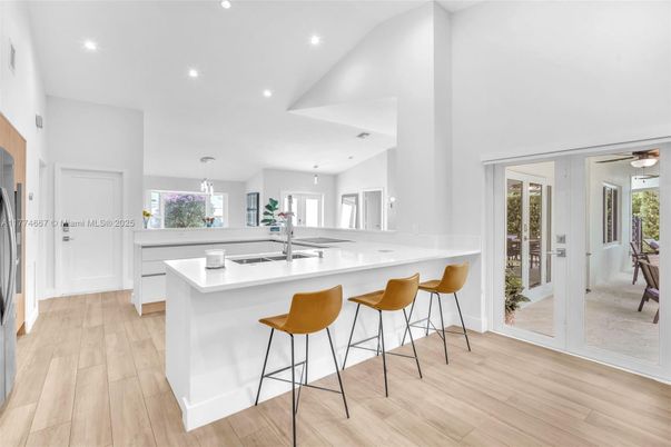 Interior, Kitchen, Pendant Lights, Recessed Lighting, Wood Texture Flooring