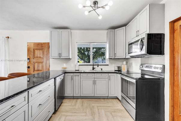 Interior, Kitchen, Stainless Steel Appliances, Wood Texture Flooring