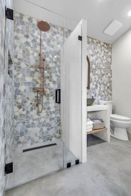 Bathroom, Glass Shower, Interior, Recessed Lighting