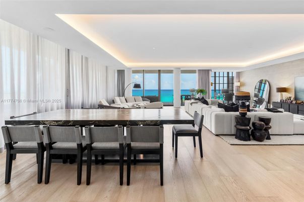 Dining room, Interior, Living room, Recessed Lighting, Water, Wood Texture Flooring