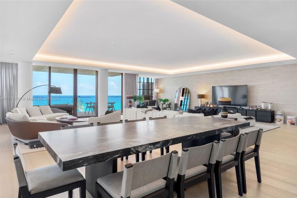 Dining room, Interior, Living room, Recessed Lighting, Water, Wood Texture Flooring