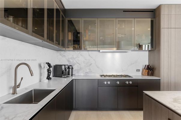 Interior, Kitchen, Marble Walls, Wood Texture Flooring