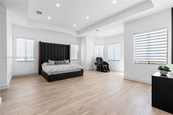 Bedroom, Interior, Recessed Lighting, Wood Texture Flooring