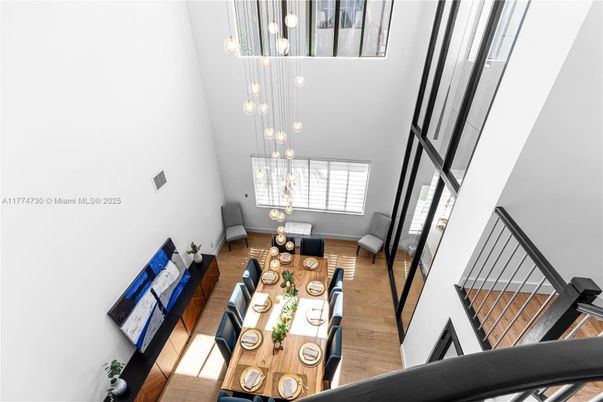 Dining room, Interior, Living room, Pendant Lights, Wood Texture Flooring