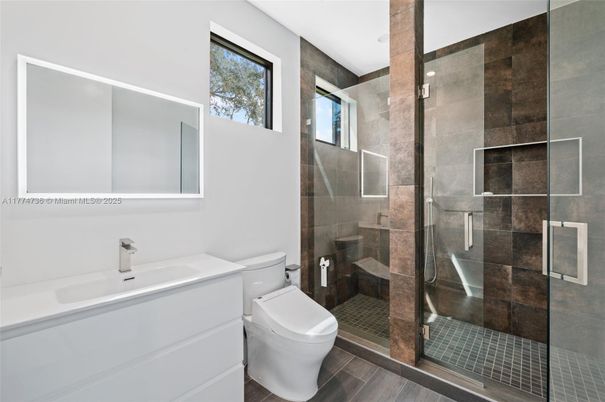 Bathroom, Glass Shower, Interior, Wood Texture Flooring